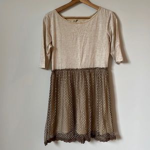 Anthropologie Lili’s Closet tan dress with lace skirt overlay